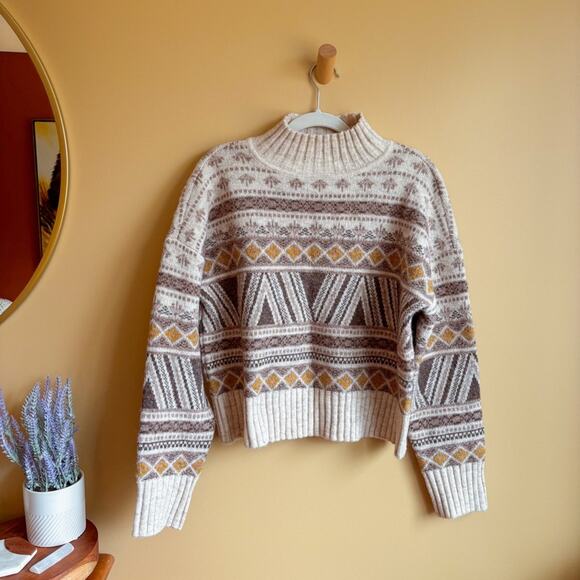NWOT✨ Marled Wool-Blend Rustic Print Mock Neck Sweater 🤎 - Picture 1 of 6